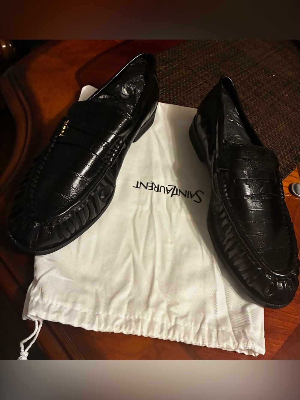 Saint Laurent Black Leather Slip-On Penny Loafers